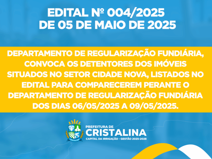 PREFEITURA CONVOCA MORADORES DO SETOR CIDADE NOVA PARA REGULARIZAÇÃO FUNDIÁRIA