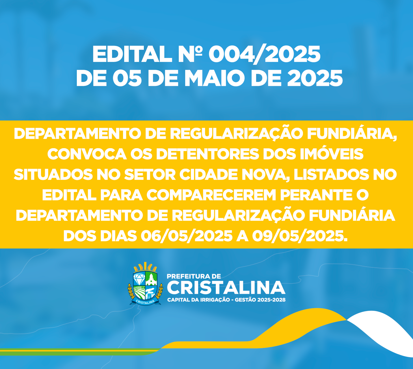 PREFEITURA CONVOCA MORADORES DO SETOR CIDADE NOVA PARA REGULARIZAÇÃO FUNDIÁRIA